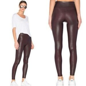 Spanx Ready to Wow Faux Leather Leggings High Rise Wine Red